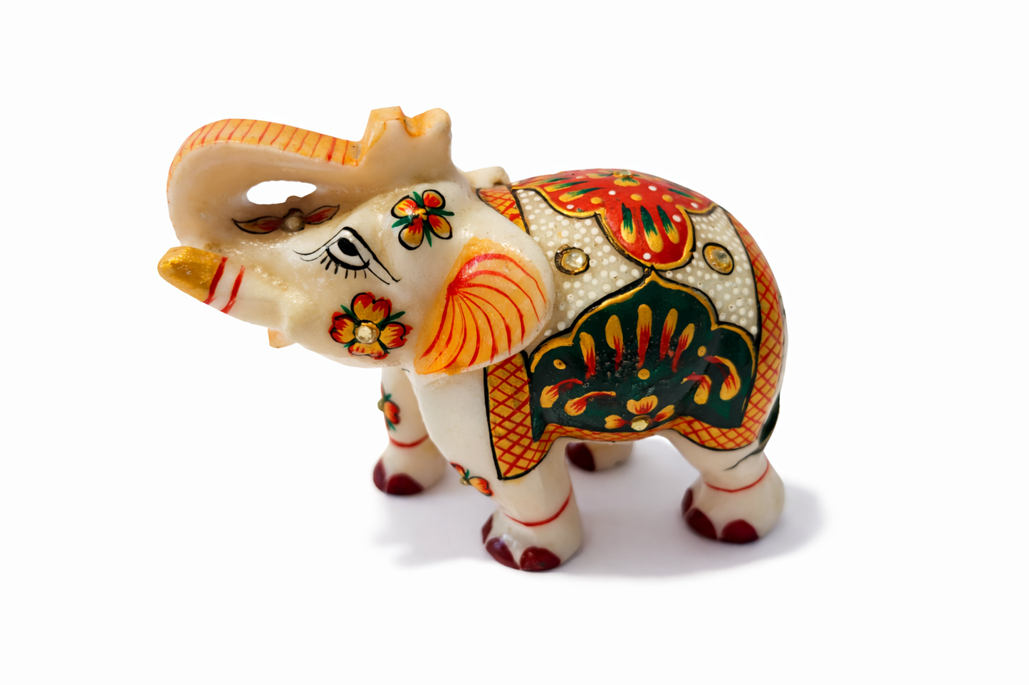 Khumali Crafts Hand-Painted White Marble Elephant Showpiece