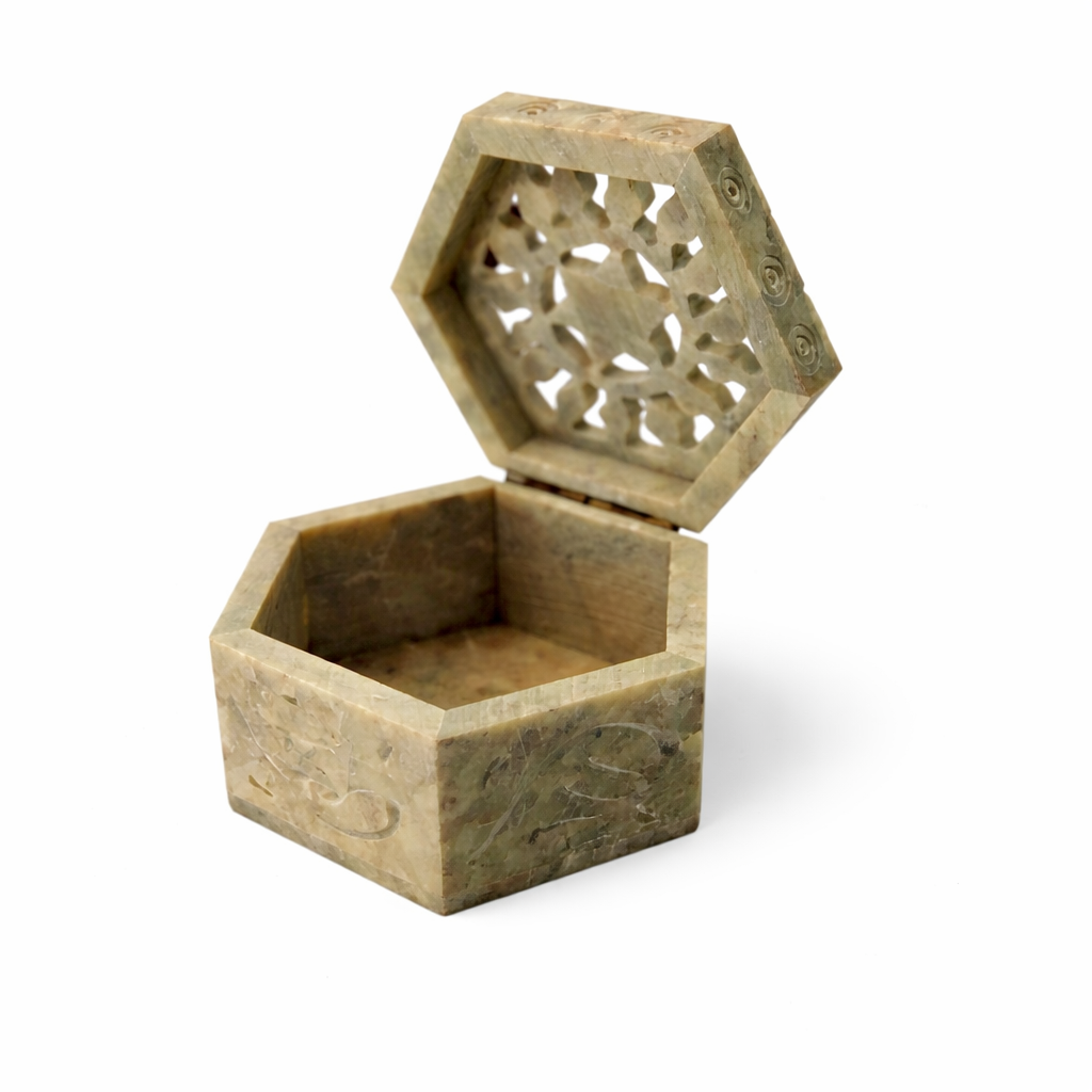 Khumali Crafts Undercut Green Stone Storage Box