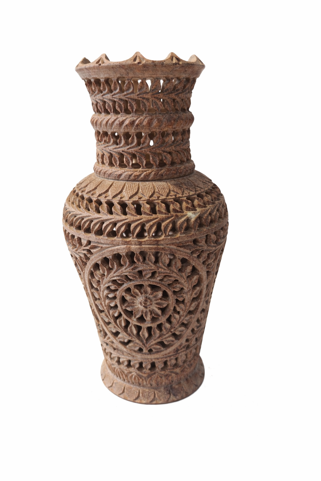 Khumali Crafts Leafs Carved Handcrafted Marble Flower Pot