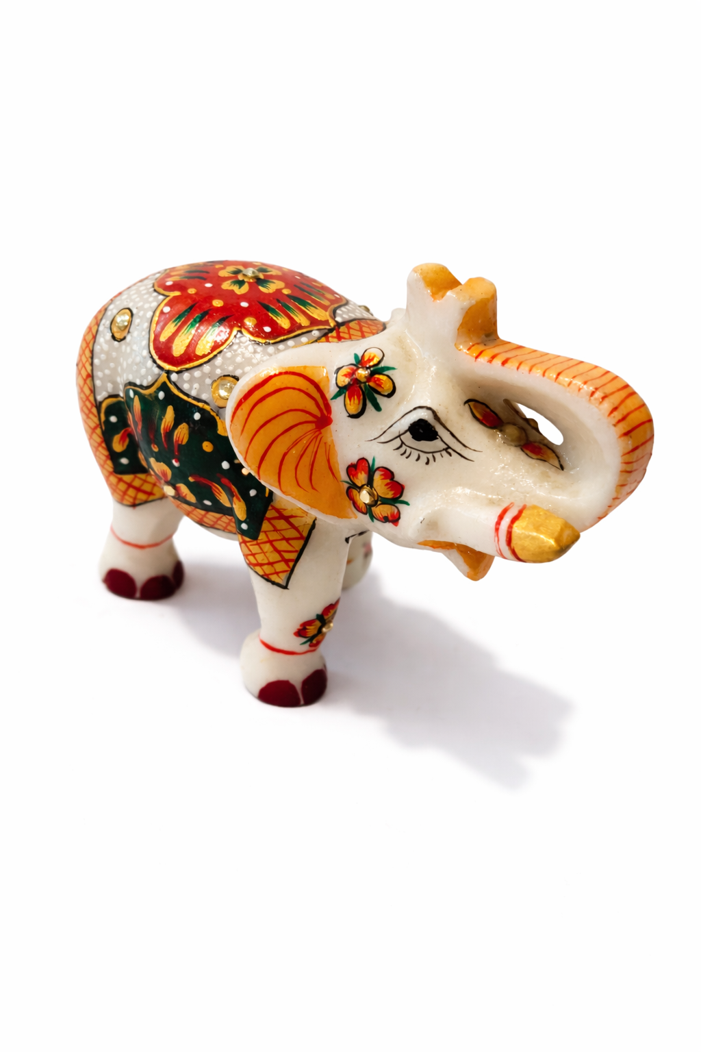 Khumali Crafts Hand-Painted White Marble Elephant Showpiece